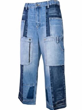 OH Jeans Oli & Hali XL Patchwork Cargo Barrel Jeans Mixed Wash Multi Pocket